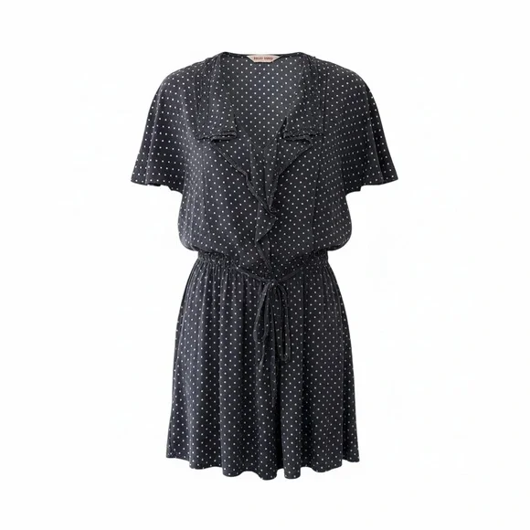 Rebecca Taylor Silk Gray Polka Dot Mini Dress Women’s Size 4 Tie Waist - Picture 9 of 9